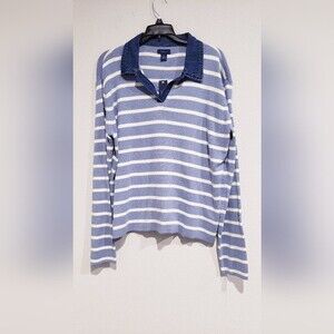 Westbound Longsleeves Stripe Sweater with Denim Trim Collar Size XL